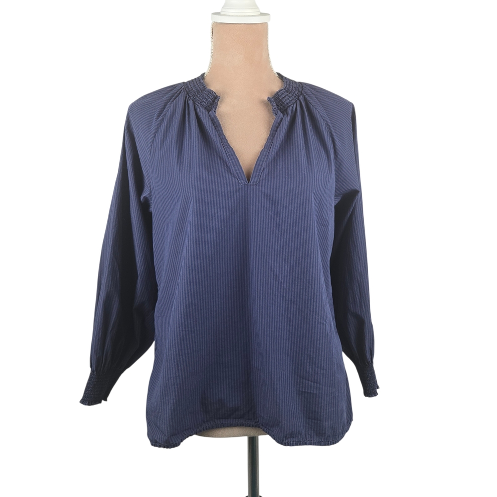 Nation LTD Women's Estelle Poplin Peasant Blouse Blue Size Small